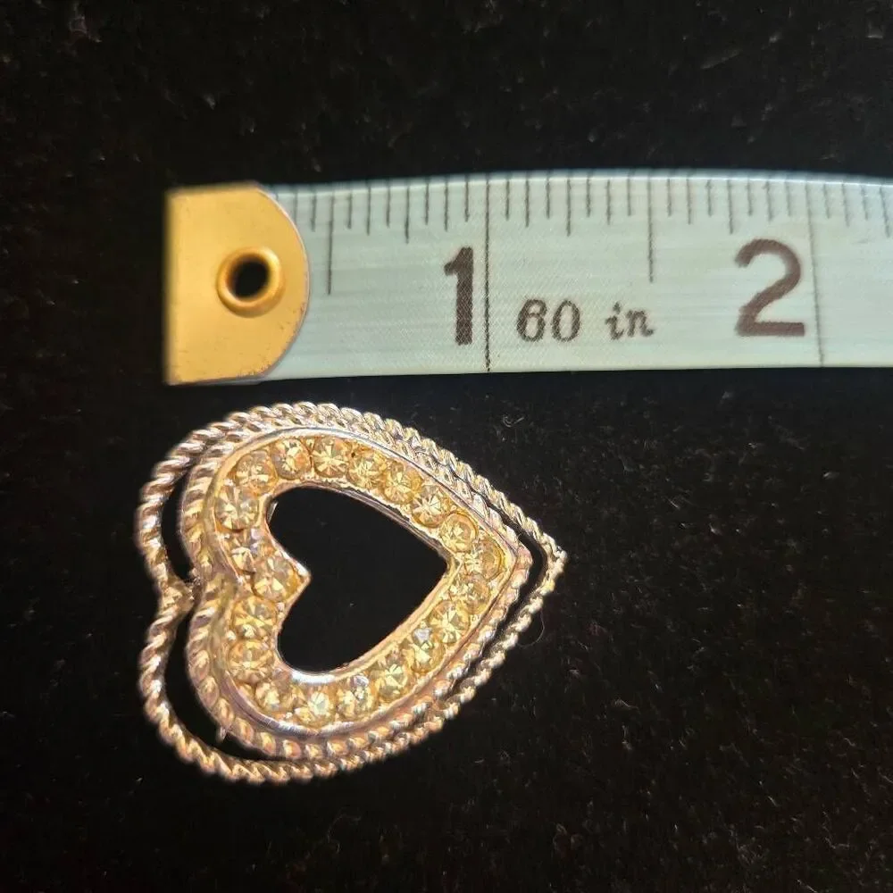 Vintage Heart Brooch Pin Silver Rhinestone